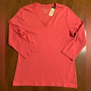 Eddie Bauer 3/4 Sleeve V Neck T Shirt NWT